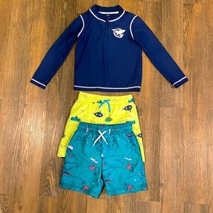 4T Rashguard Shirt & 2 Lined Swim Trunks Bundle